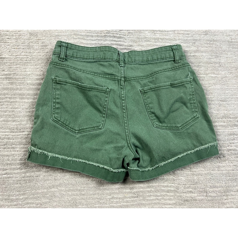 Time and Tru Denim Shorts Womens 6 Green Raw Hem Frayed Mid Rise 3" Inseam - Picture 7 of 8